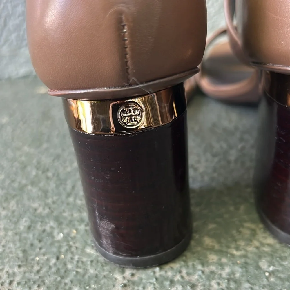 Tory Burch Delany Strappy Heels Open Toe Leather Sandals Block Heel Sz 7 - Picture 5 of 10
